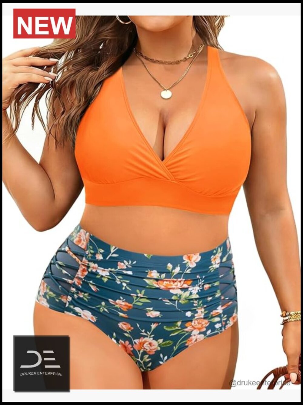 Plus Size High Waisted Bikini Tummy Control Swimwear Two Piece Bathing Suit